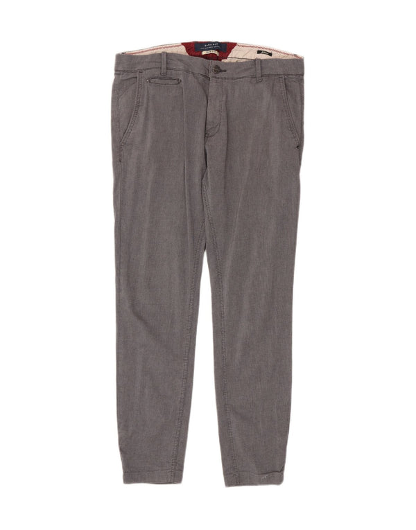 Zara Mens Slim Fit Chino Calças EU 44 Grande W34 L30 Cinza Houndstooth