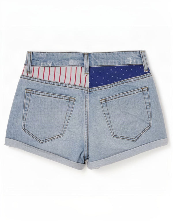 Shorts jeans feminino gráfico Topshop XS W25 azul colorblock