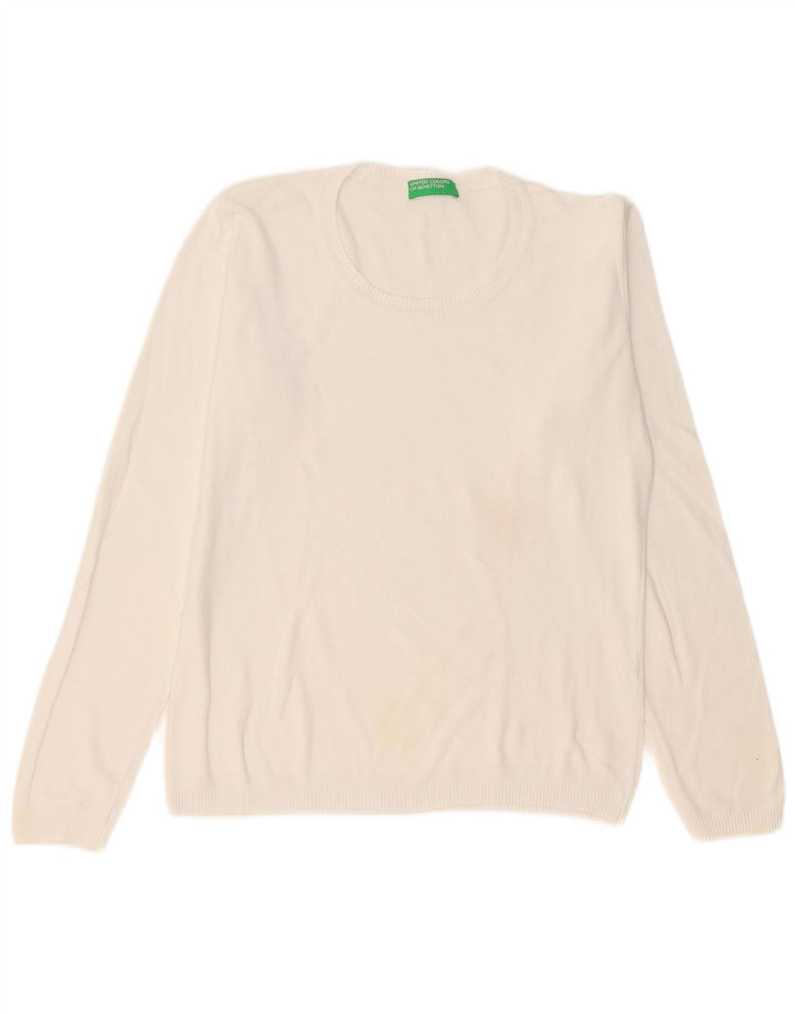 Suéter feminino Benetton com gola canoa UK 14 médio branco