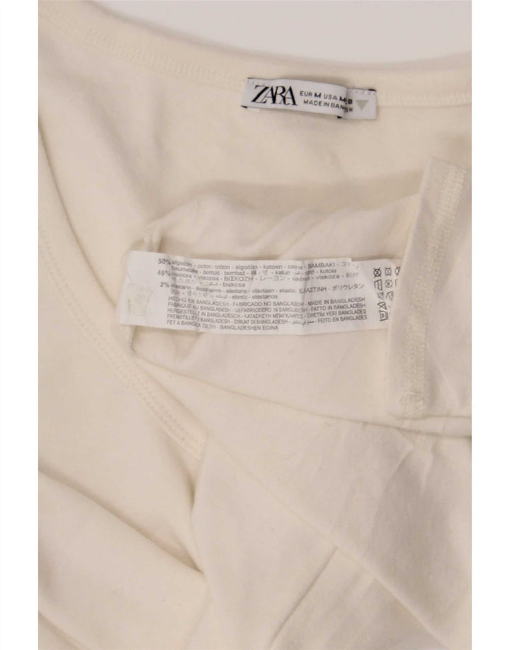 Zara Womens Crop Top Manga Longa Reino Unido 12 Médio Algodão Branco