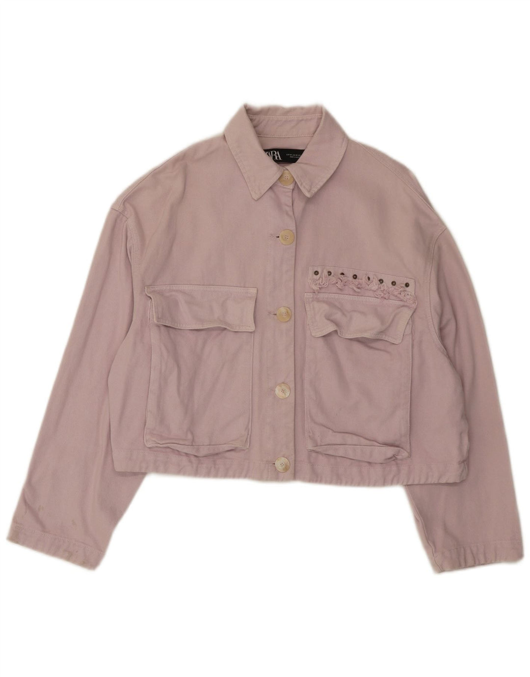Jaqueta jeans feminina Zara Oversized UK 6 XS algodão rosa