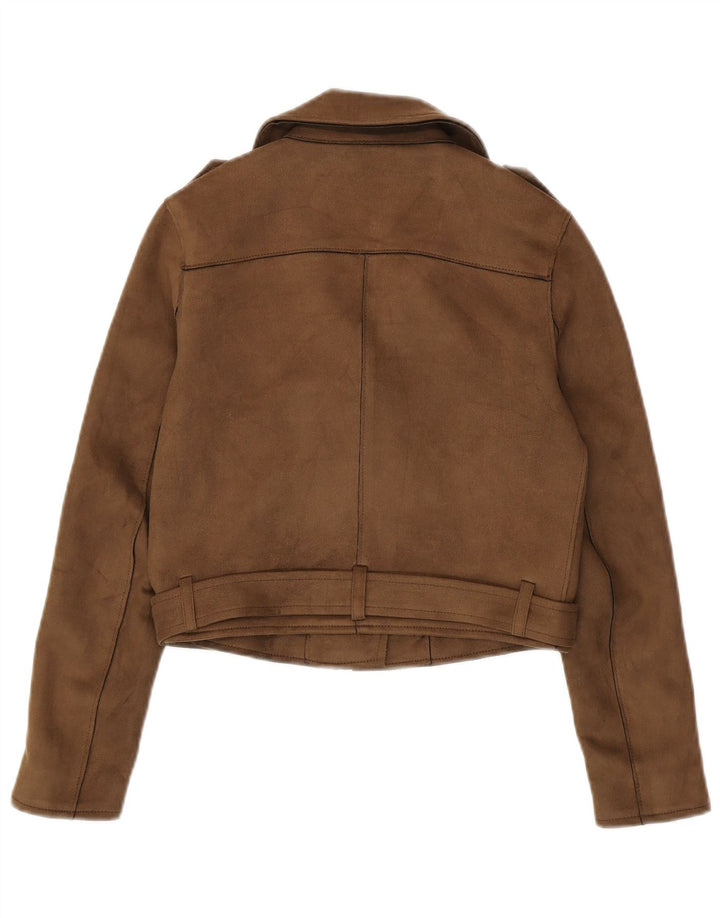 Zara Womens Crop Biker Jacket UK 6 XS Marrom
