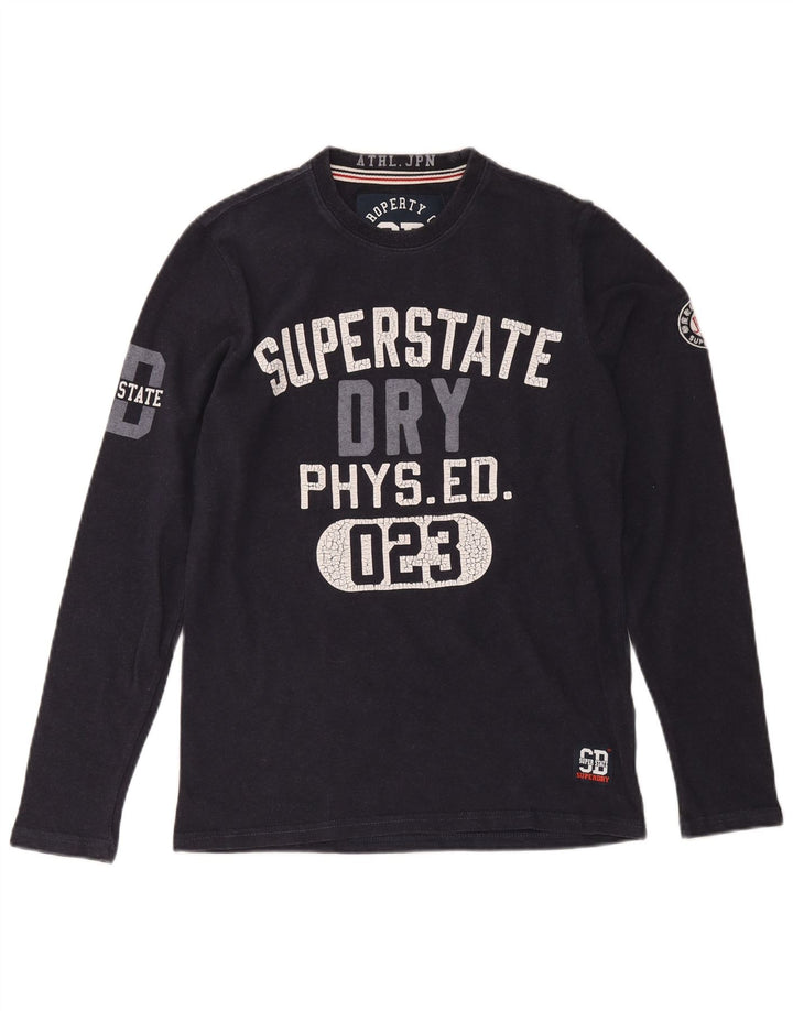 Top gráfico masculino Superdry manga comprida pequeno algodão azul marinho