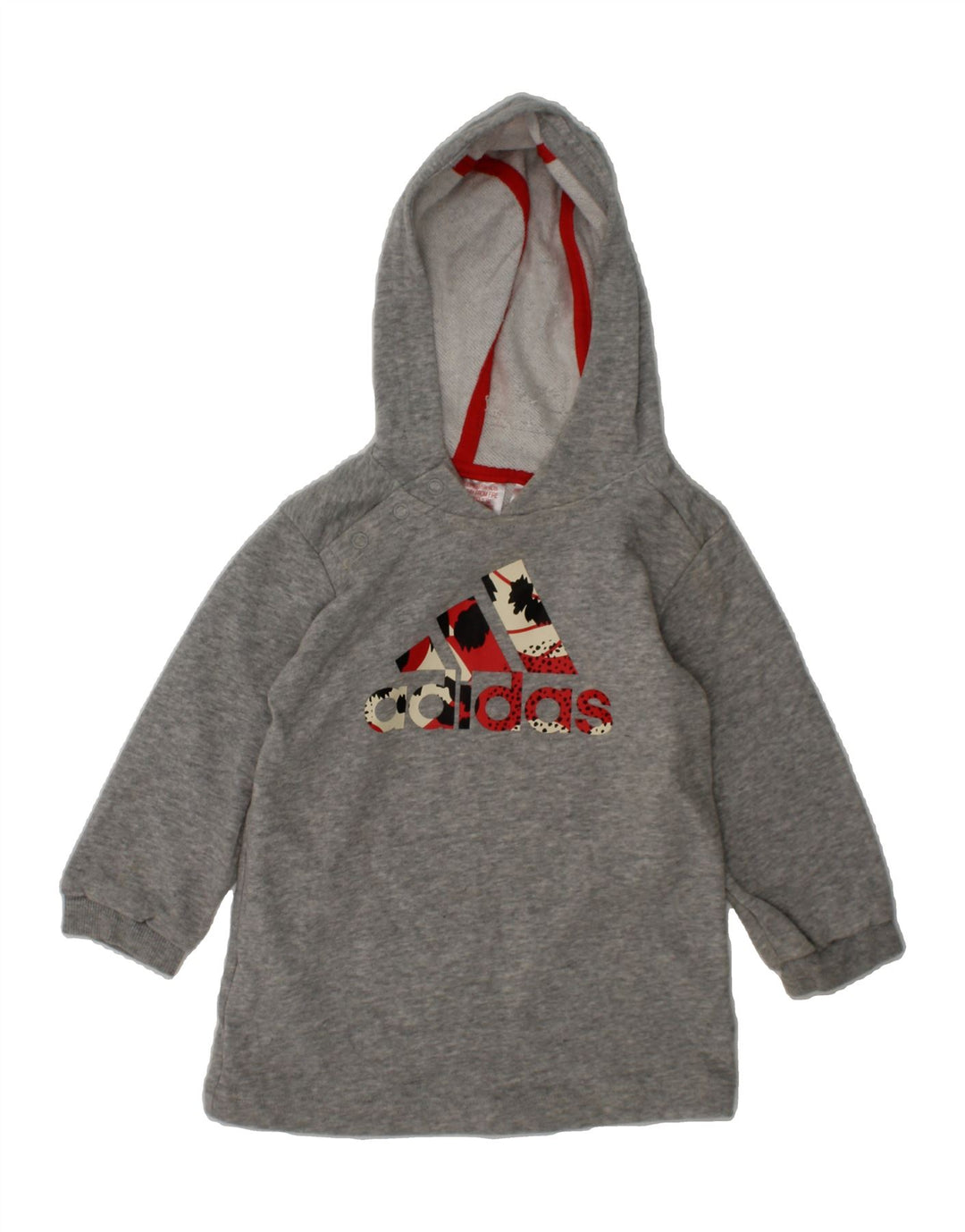 ADIDAS Baby Girls Graphic Hoodie Jumper 9-12 Months Grey Cotton Vintage Adidas and Second-Hand Adidas from Messina Hembry 
