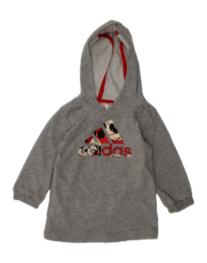 ADIDAS Baby Girls Graphic Hoodie Jumper 9-12 Months Grey Cotton Vintage Adidas and Second-Hand Adidas from Messina Hembry 