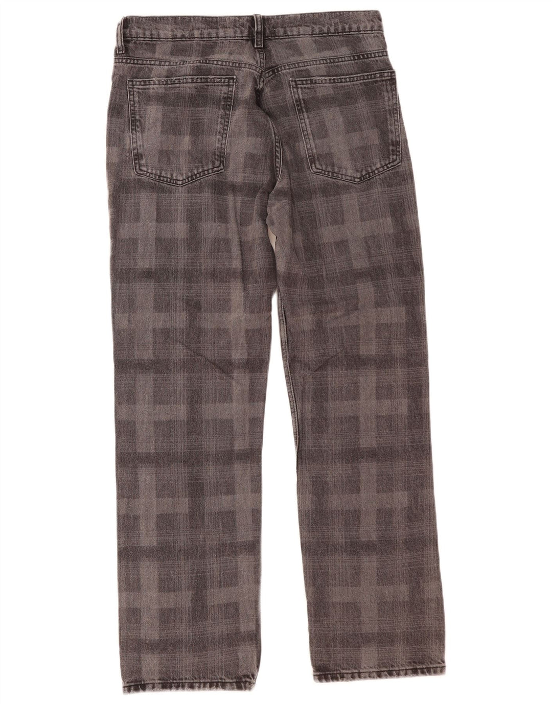 Calça jeans reta feminina Zara EU 42 grande W32 L30 cinza xadrez algodão