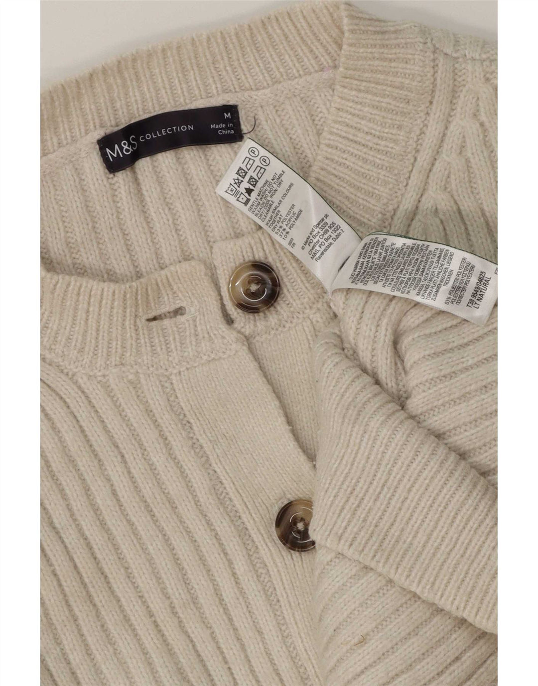 Suéter cardigã feminino Marks & Spencer UK 12 poliéster branco médio