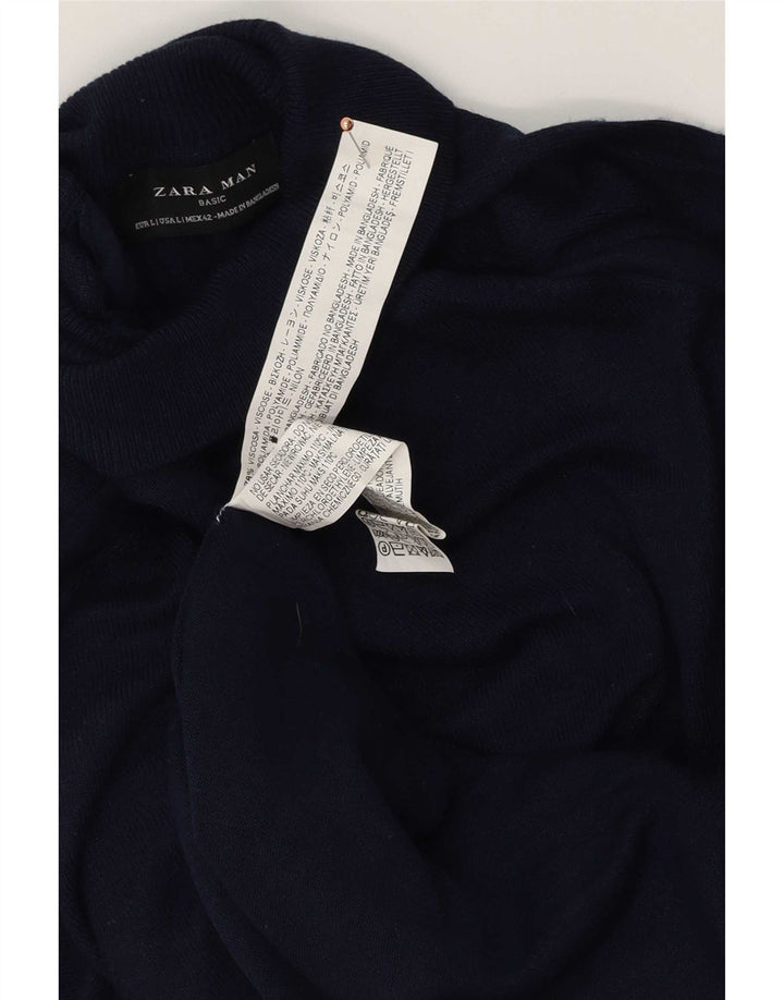 Suéter masculino Zara com gola redonda e viscose azul marinho grande