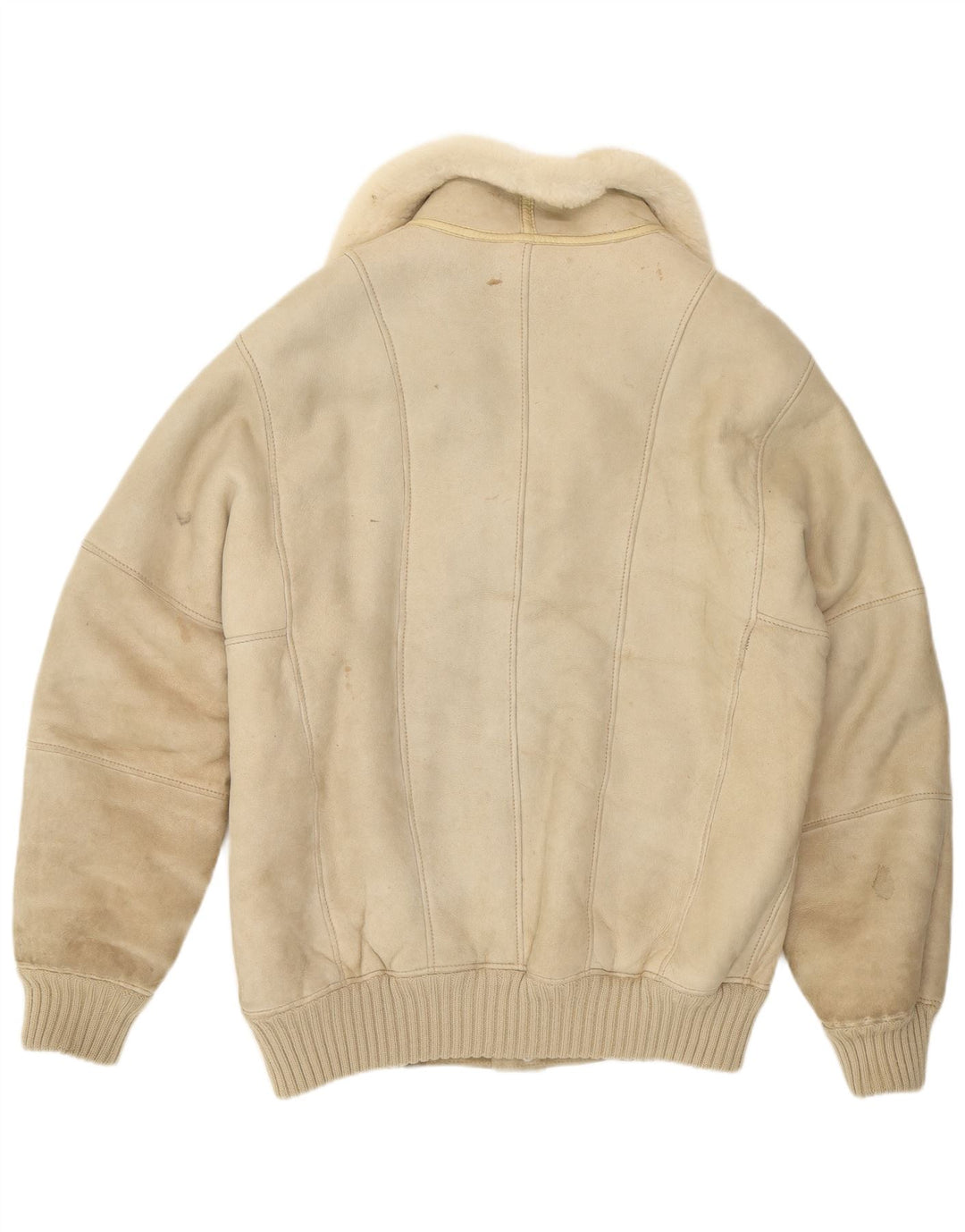 Jaqueta masculina vintage Shearling UK 36 pequena couro branco