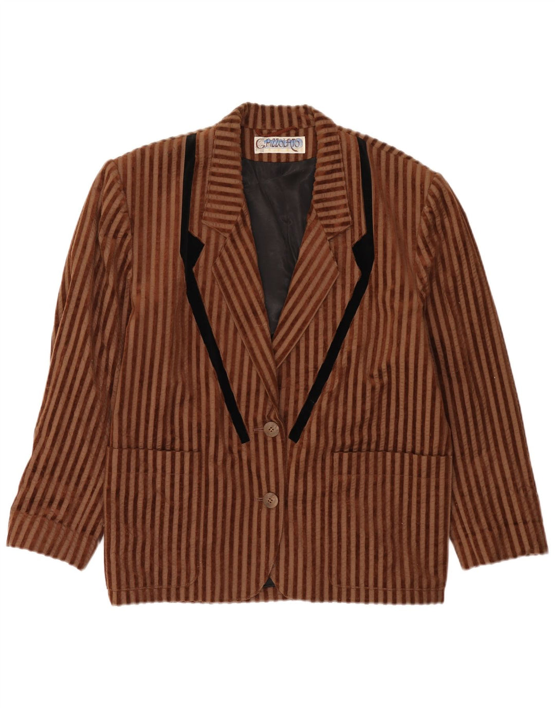 Jaqueta blazer vintage feminina com 2 botões grandes EU 40 listrado marrom médio