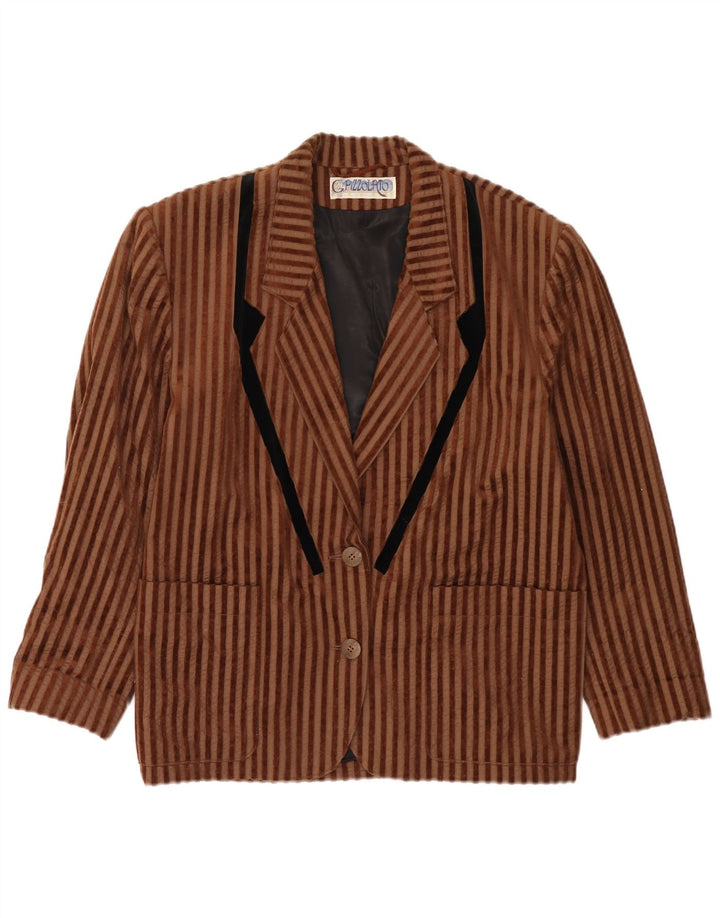 Jaqueta blazer vintage feminina com 2 botões grandes EU 40 listrado marrom médio
