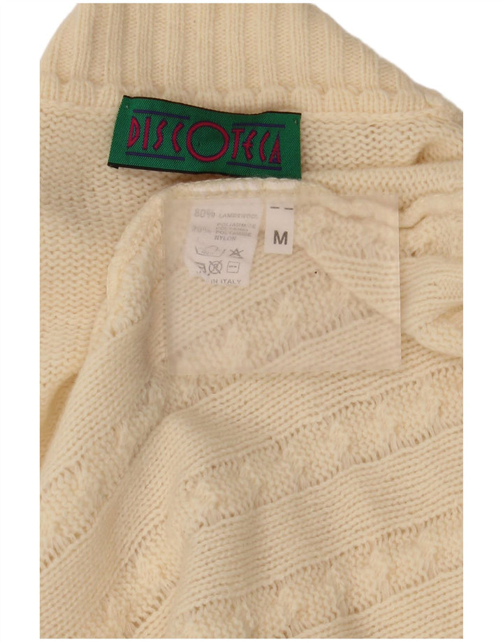 Suéter feminino vintage com gola tartaruga gráfica Reino Unido 14 médio off white