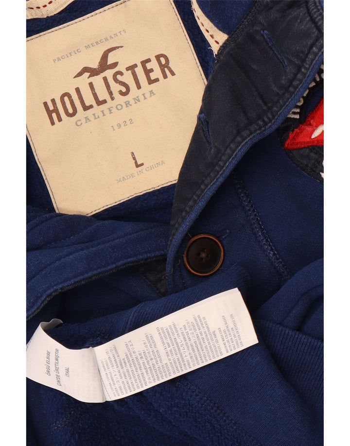 Suéter masculino Hollister com gola redonda e botão grande de algodão azul