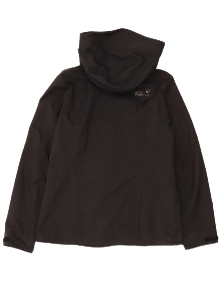 Jaqueta de chuva feminina grande com capuz Jack Wolfskin Reino Unido 10 pequena preta