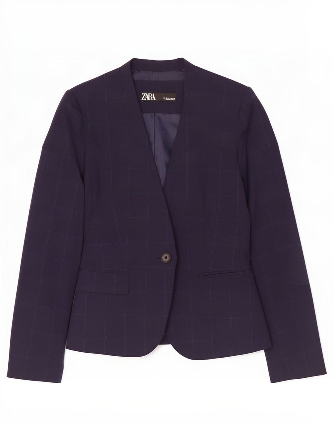 Jaqueta blazer feminina Zara com 1 botão UE 38 pequena xadrez azul marinho