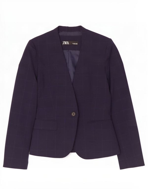 Jaqueta blazer feminina Zara com 1 botão UE 38 pequena xadrez azul marinho