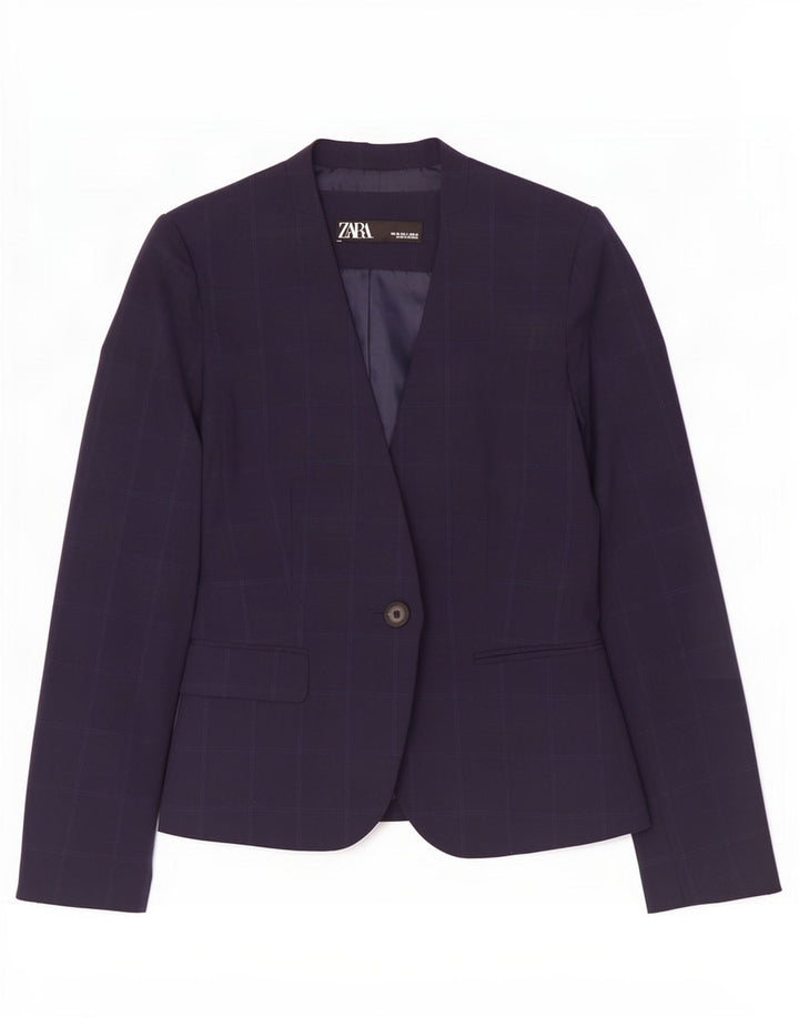 Jaqueta blazer feminina Zara com 1 botão UE 38 pequena xadrez azul marinho