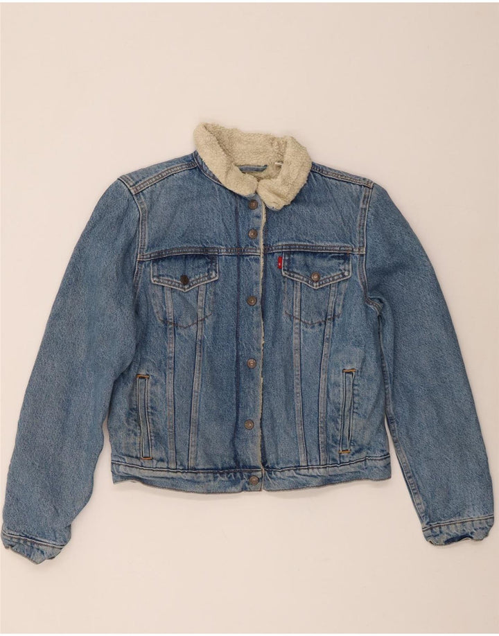 Jaqueta jeans feminina Levi's Sherpa Reino Unido 14 grande algodão azul