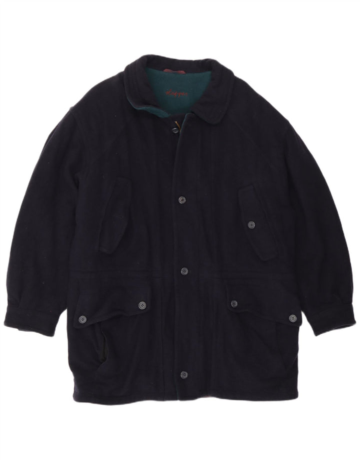 Casaco corta-vento masculino vintage Reino Unido 40 grande lã azul marinho