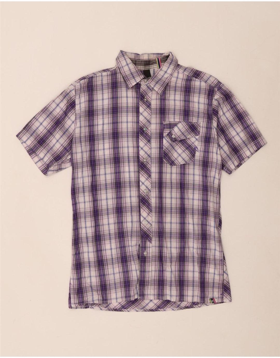Rip Curl Camisa masculina de manga curta de algodão xadrez médio roxo