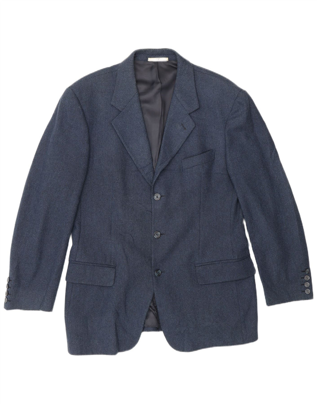 Jaqueta Blazer Masculina Valentino com 3 Botões Reino Unido 38 Espinha de Peixe Azul Marinho Médio