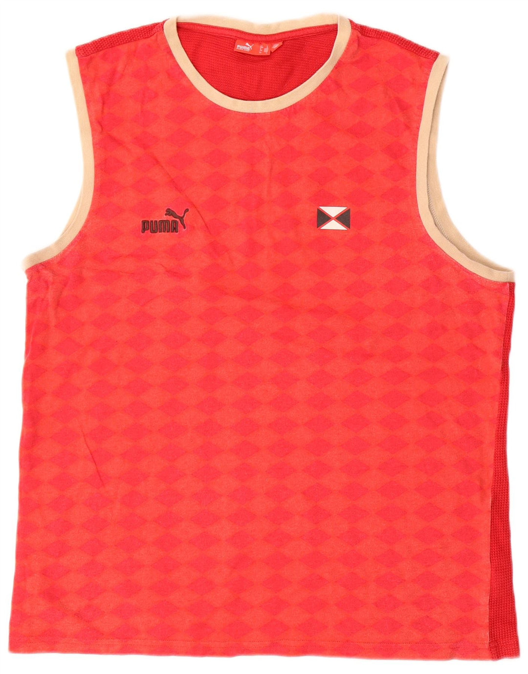 Puma Mens Graphic Vest Top Grande Algodão Geométrico Vermelho