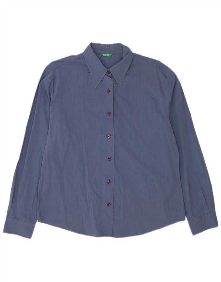 Camisa feminina Benetton UK 16 grande algodão azul marinho