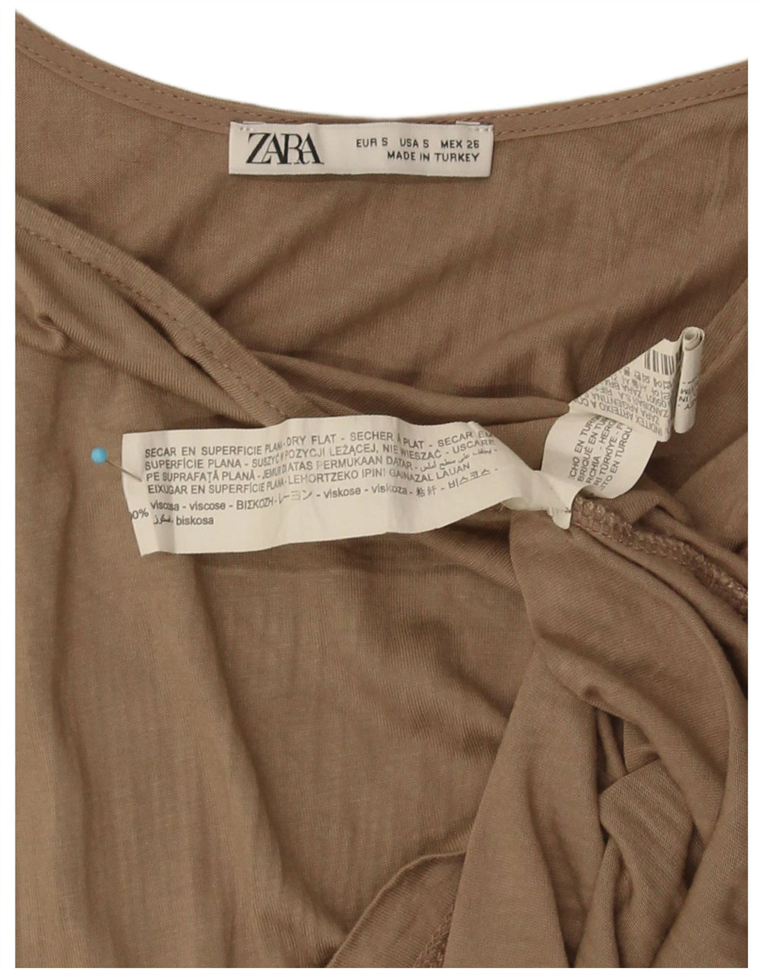 Colete feminino Zara Top UK 10 pequeno cáqui viscose