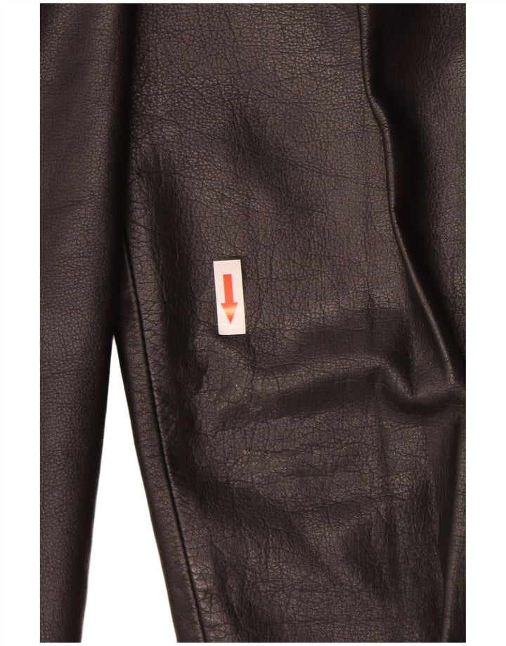 Calças de couro retas femininas vintage W36 L31 pretas