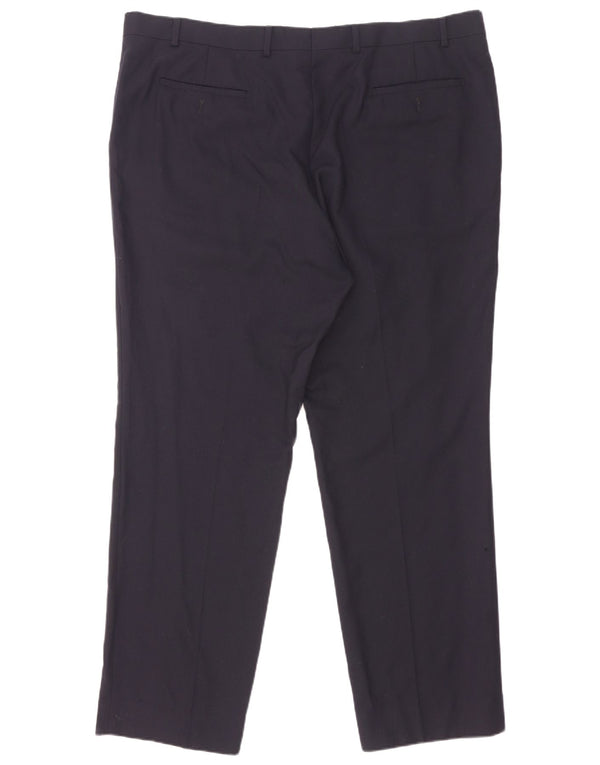 Calça masculina de ajuste regular Marks & Spencer W42 L31 lã azul marinho