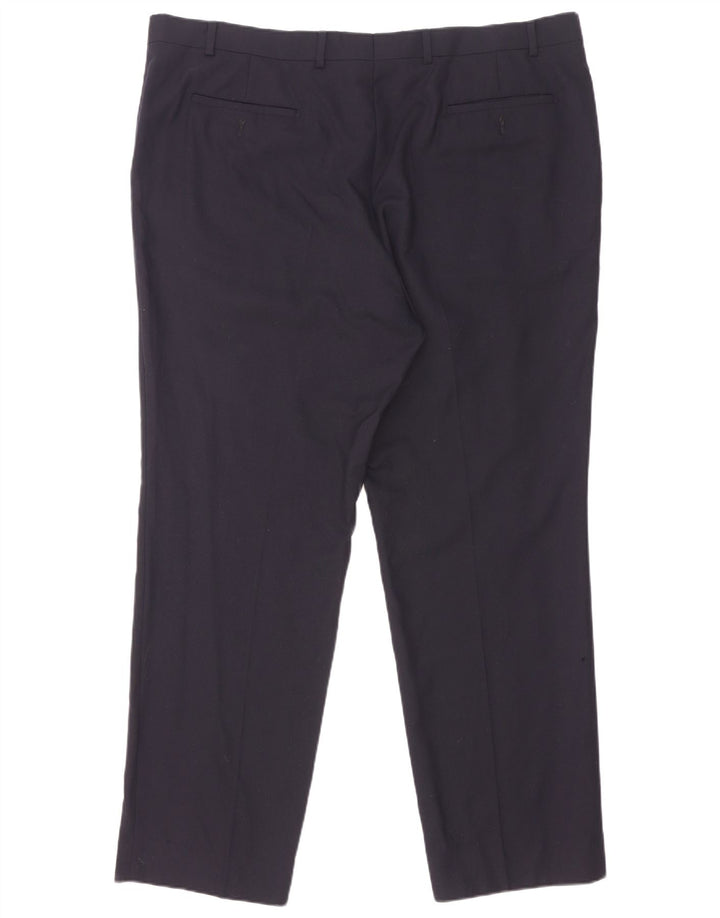 Calça masculina de ajuste regular Marks & Spencer W42 L31 lã azul marinho