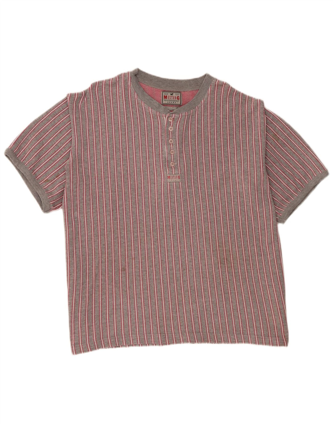 Camiseta masculina Mustang Top XL algodão listrado cinza