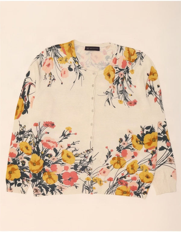 Suéter cardigã feminino Marks & Spencer Reino Unido 16 grande viscose floral bege