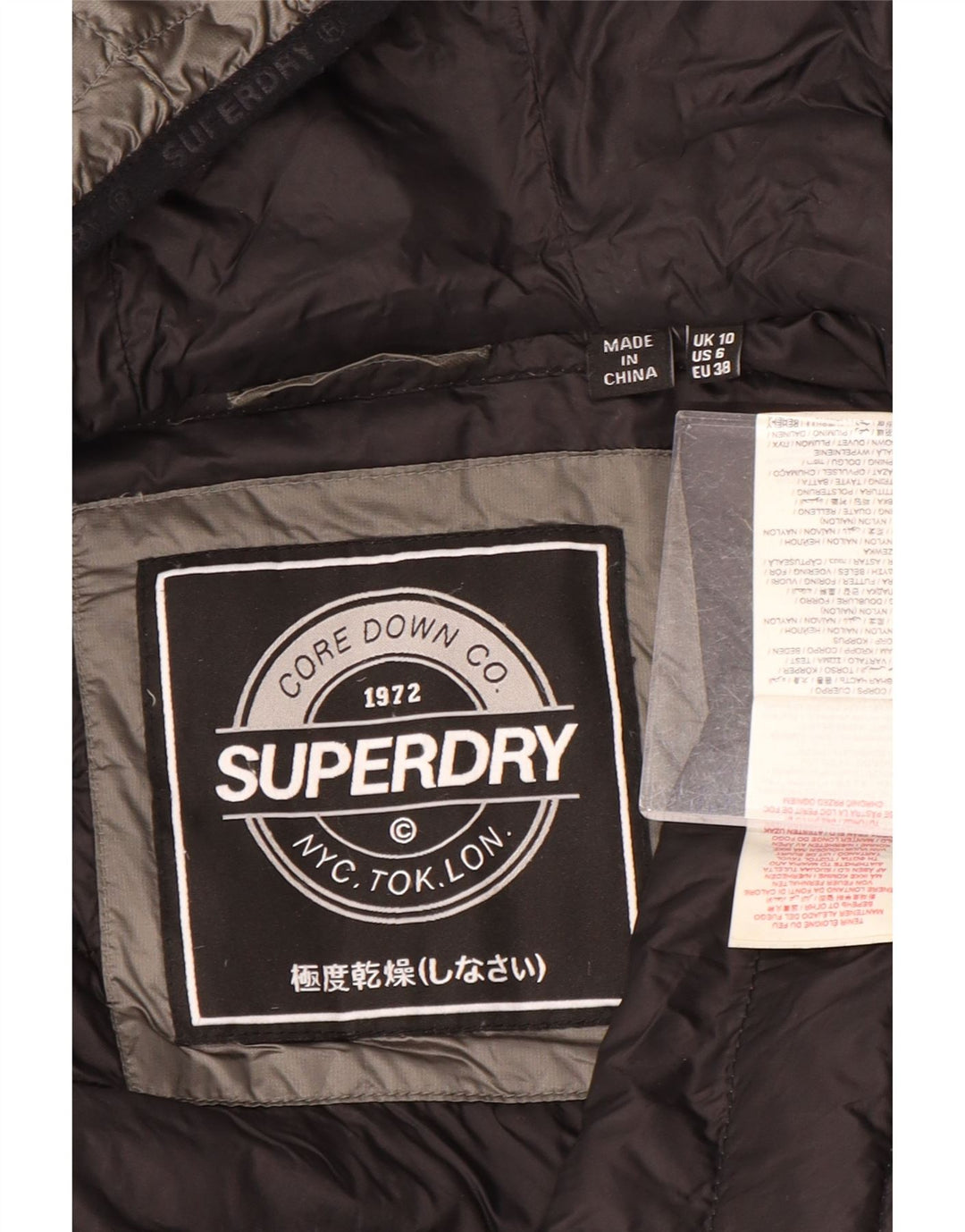 Jaqueta acolchoada com capuz feminina SUPERDRY UK 10 nylon cinza pequeno