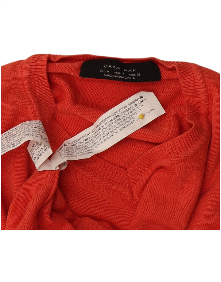 Zara Suéter masculino com gola V e algodão vermelho médio