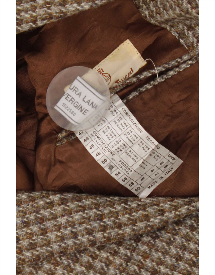 Jaqueta blazer masculina de 2 botões Harris Tweed UK 42 XL marrom Houndstooth