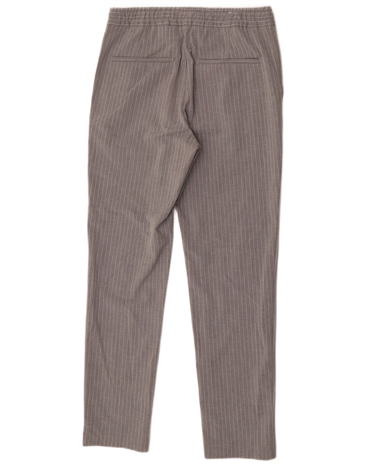 Zara Mens Slim Chino Calças Pequenas W29 L30 Cinza Listrado Poliéster