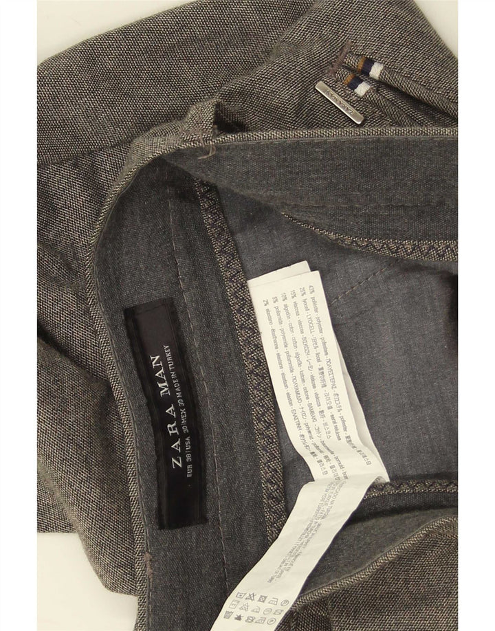 Zara Mens Crop Slim Chino Calças EU 38 Pequeno W30 L25 Poliéster Cinza