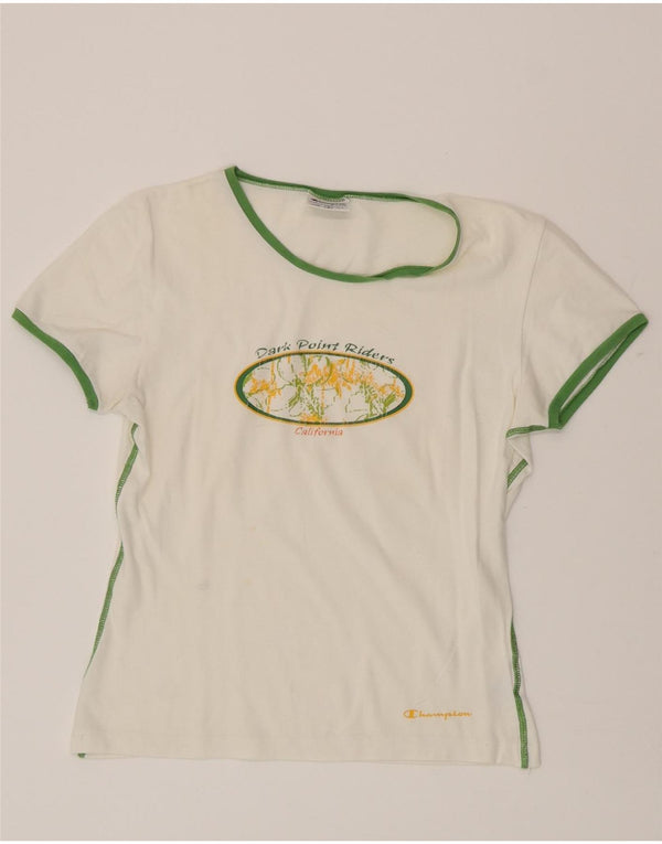 Camiseta feminina estampada Champion UK 14 grande algodão branco