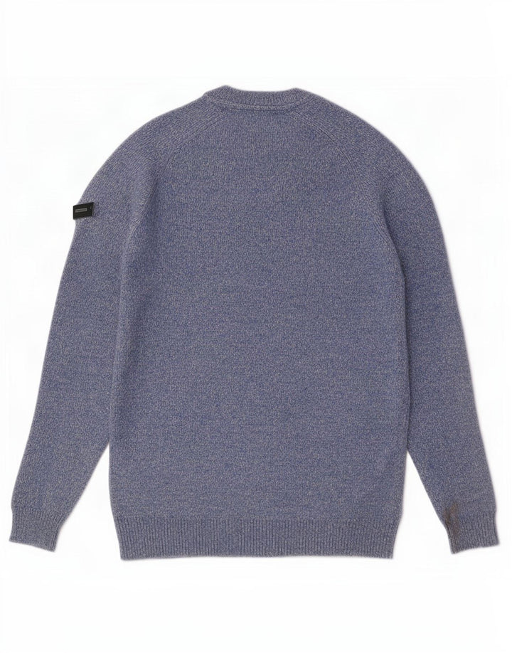 Suéter masculino Superdry com gola redonda, lã de carneiro manchada azul médio