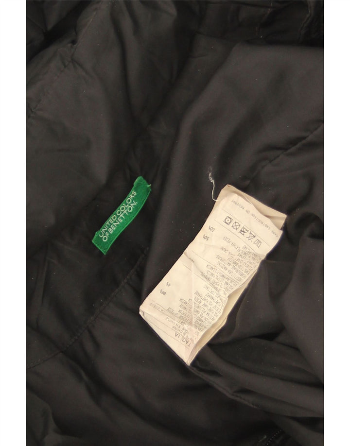 Casaco acolchoado com capuz feminino Benetton UK 16 grande poliamida preta