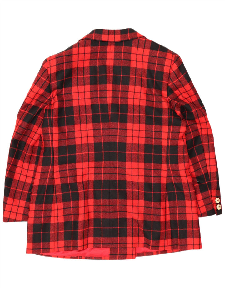 Jaqueta blazer feminina VINTAGE com peito duplo Reino Unido 12 xadrez vermelho médio