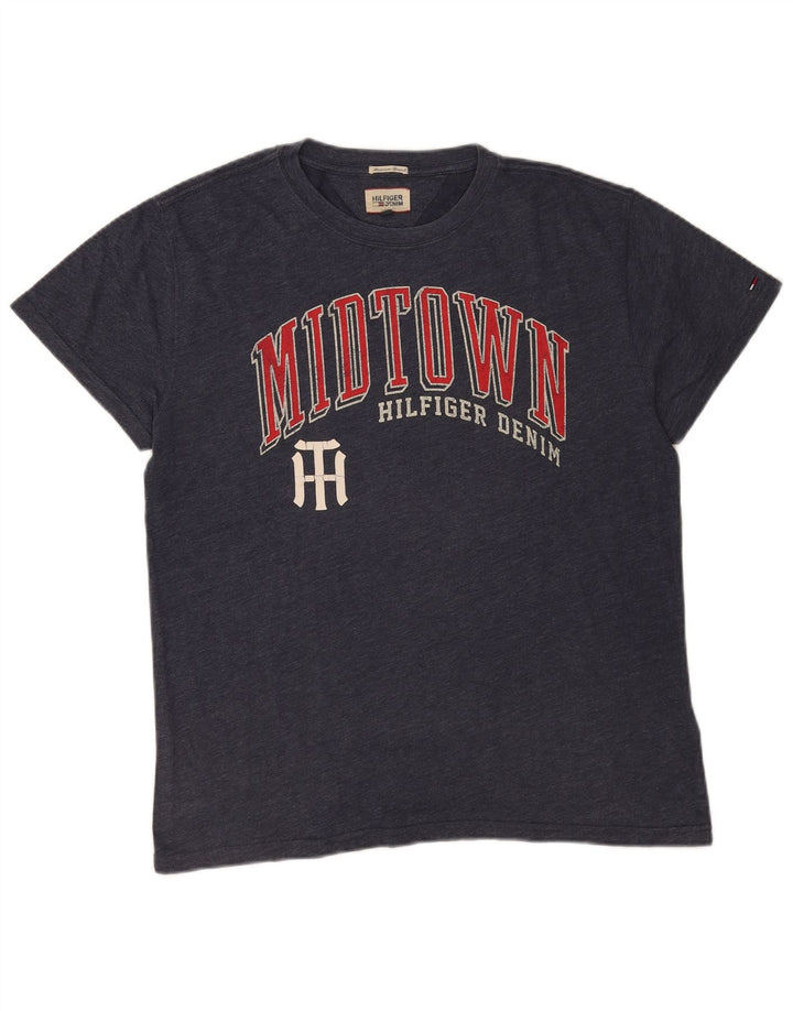Tommy Hilfiger Camiseta masculina gráfica Top médio algodão azul marinho