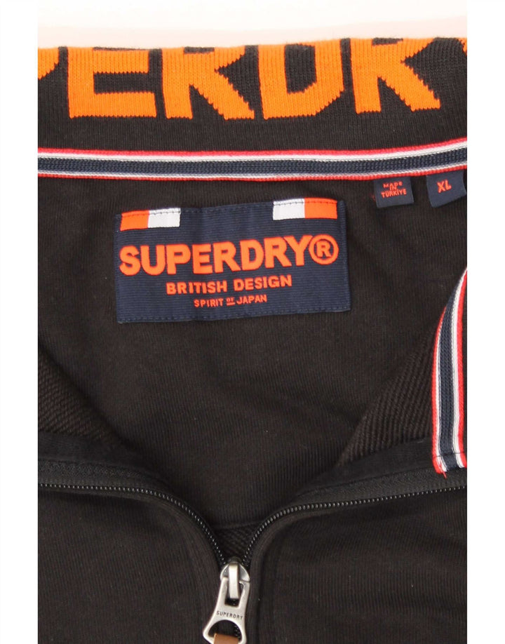 Suéter masculino Superdry com zíper e gola XL em algodão preto