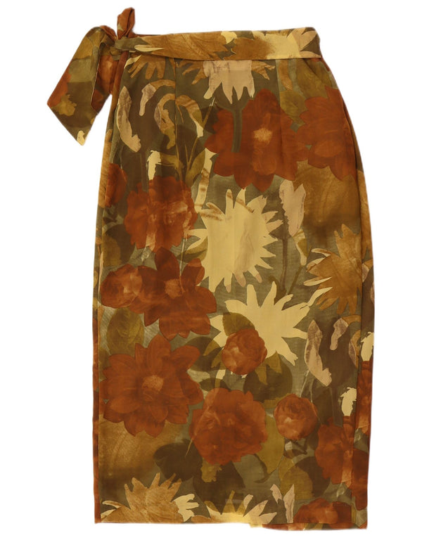 Saia feminina vintage IT 44 médio W28 poliéster floral marrom
