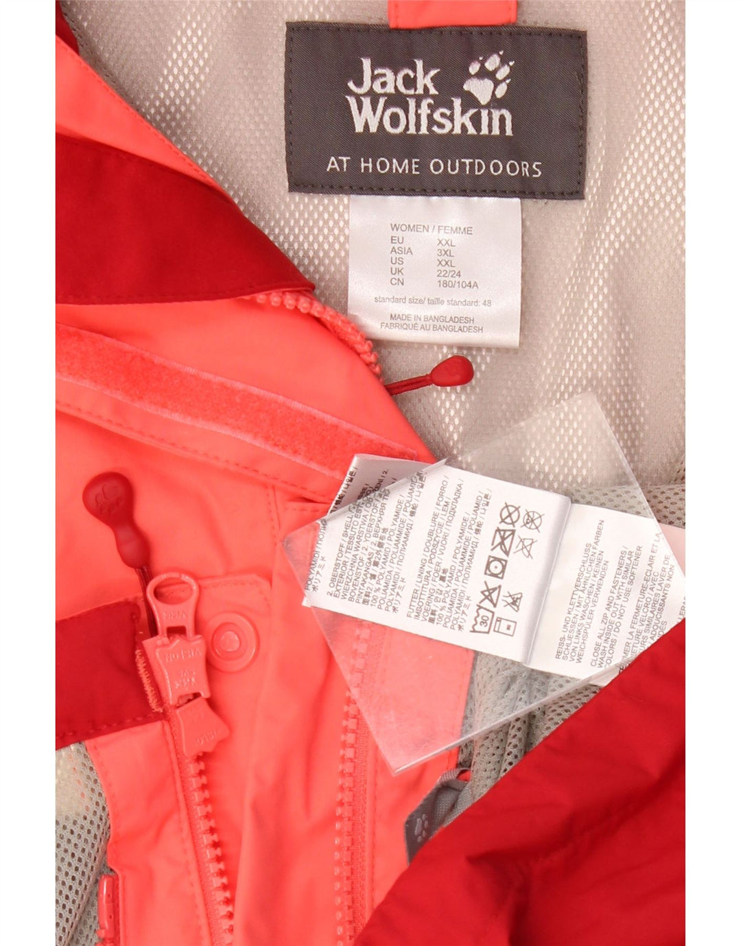 Jaqueta de chuva feminina com capuz JACK WOLFSKIN UK 22/24 2XL rosa colorblock
