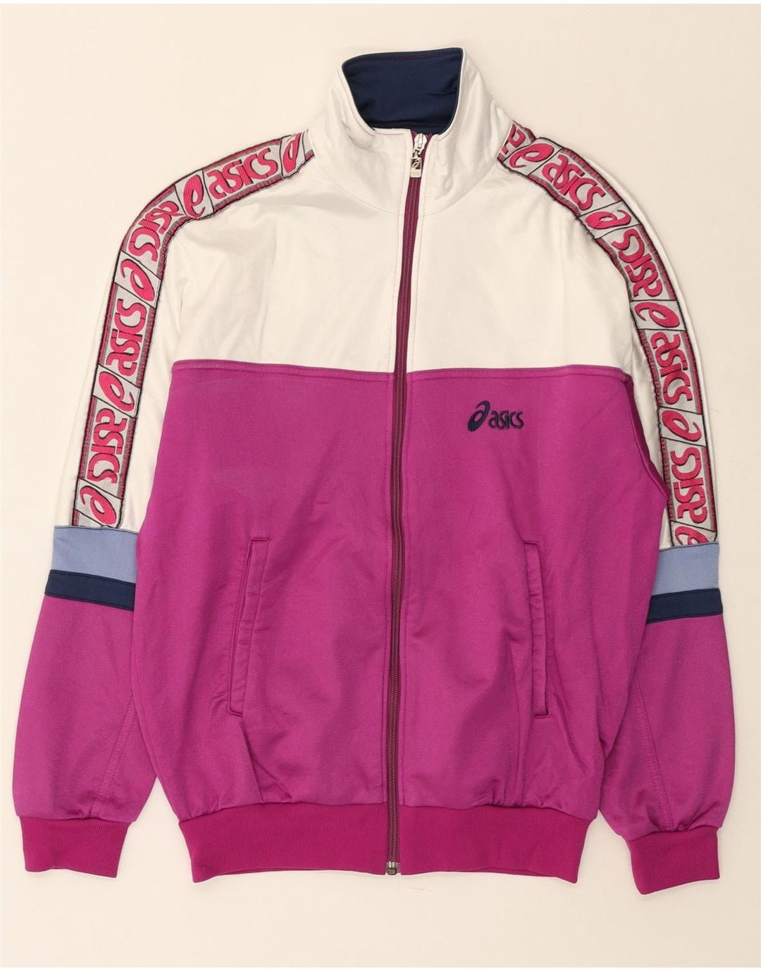 Jaqueta feminina ASICS com estampa gráfica IT 46 grande bloco colorido roxo