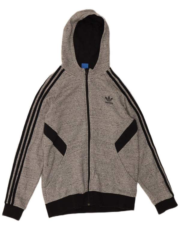 Suéter Adidas Boys Zip com capuz 15-16 anos cinza algodão manchado