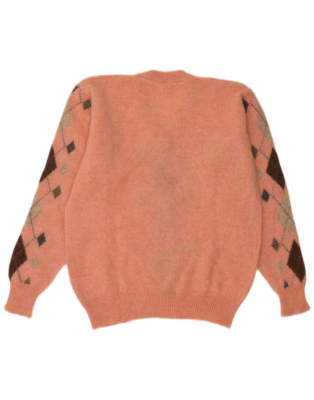 Suéter masculino vintage com decote em V grande laranja Argyle/Diamante