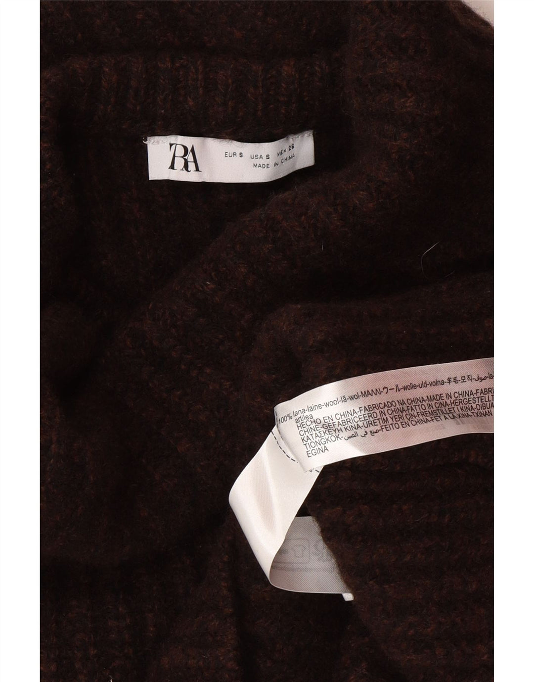 Suéter feminino Zara com gola alta e gola alta Reino Unido 10 lã marrom pequena